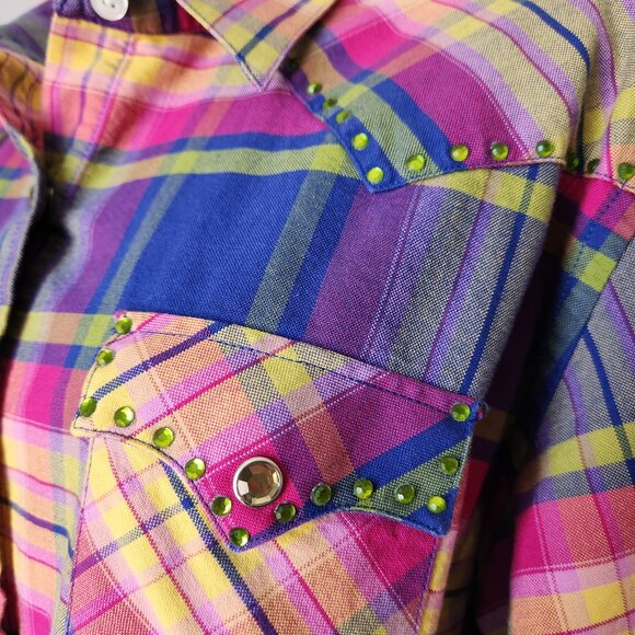 Panhandle Slim Rough Stock Jeweled Rhinestone Snap Western Shirt Plaid - Picture 4 of 10